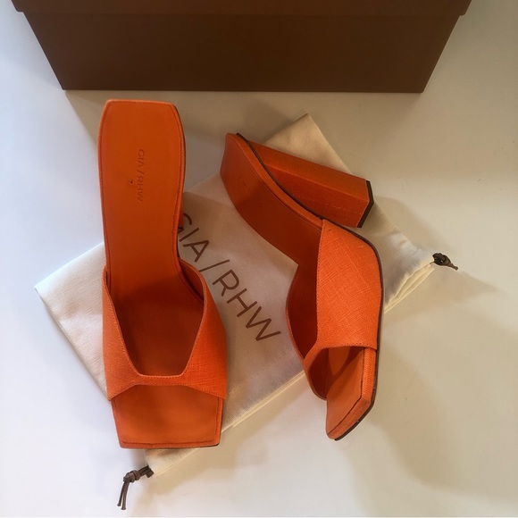 GIA BORGHINI x RHW Square Toe Mule Heels Orange